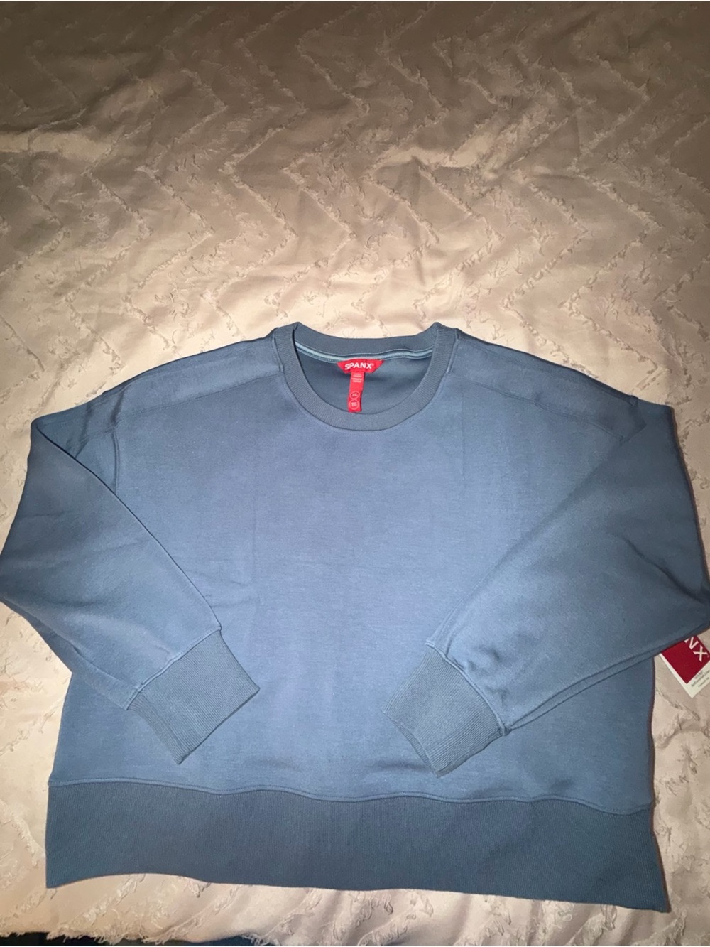 Spanx Air Essentials Luxe Blue Crewneck Sweatshirt, Size XL - Picture 3 of 6